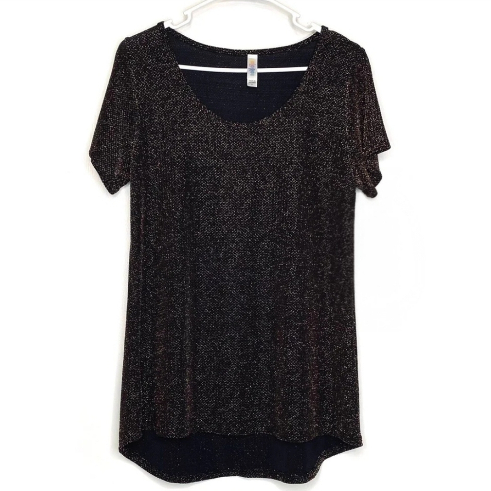 LulaRoe Bronze Silver Shimmer Elegant Irma Short Sleeve Tunic